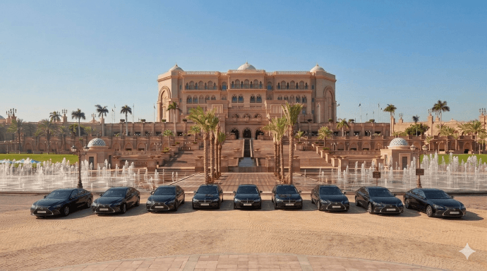 Starway cars outside a palace hotel in Abu Dhabi